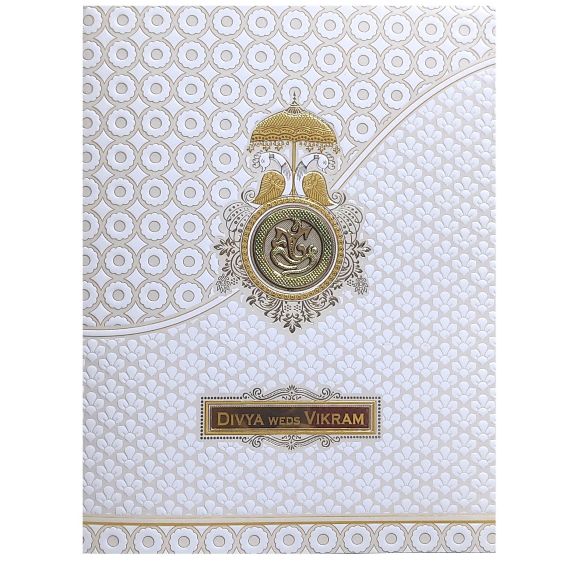 White Embossed Nameplate Invitation Card-KNJS2080
