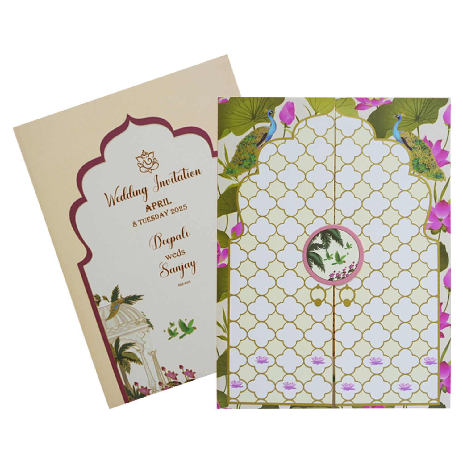 Cream Pattern Design Wedding Invitation-KBM04890