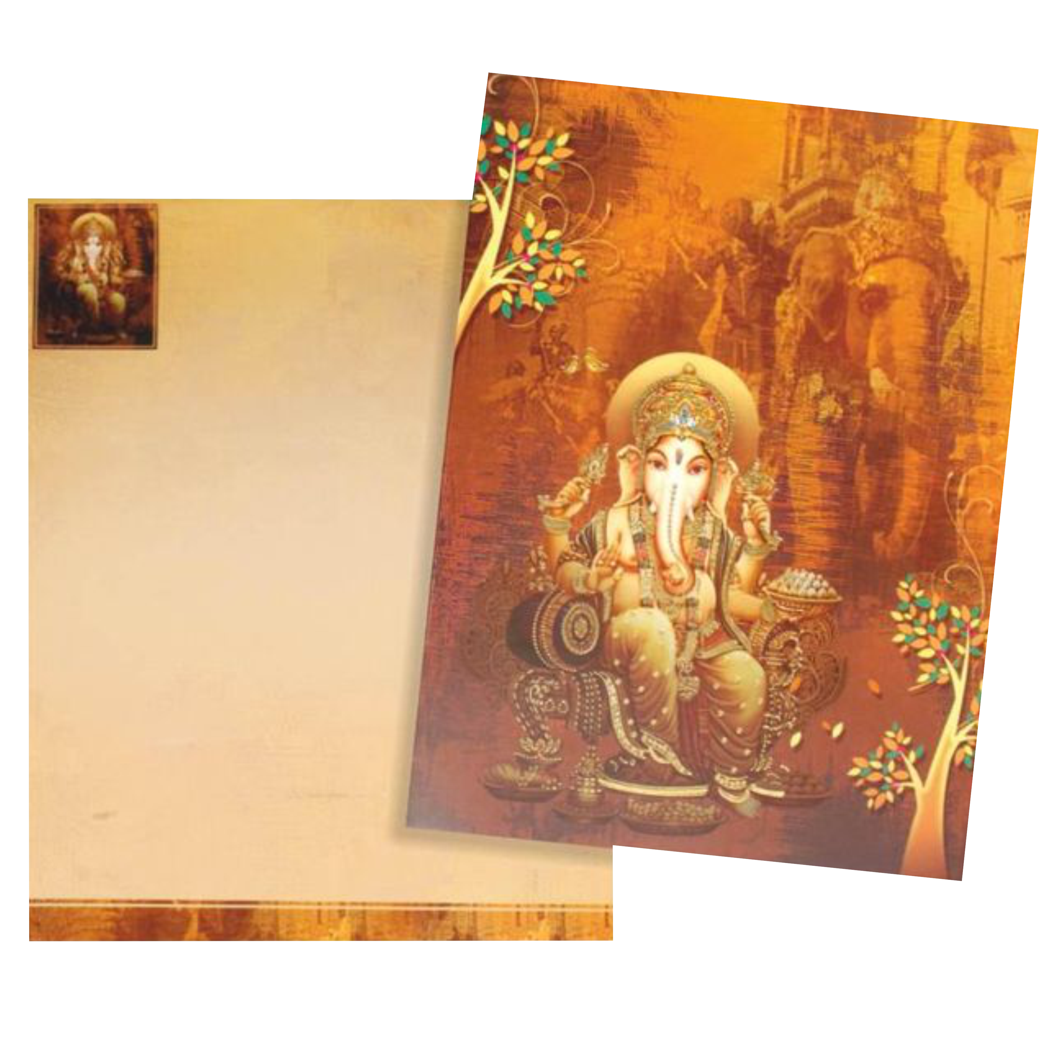 Brown Classic Ganesha With Elephant Background In Offset Print-KNKC4025