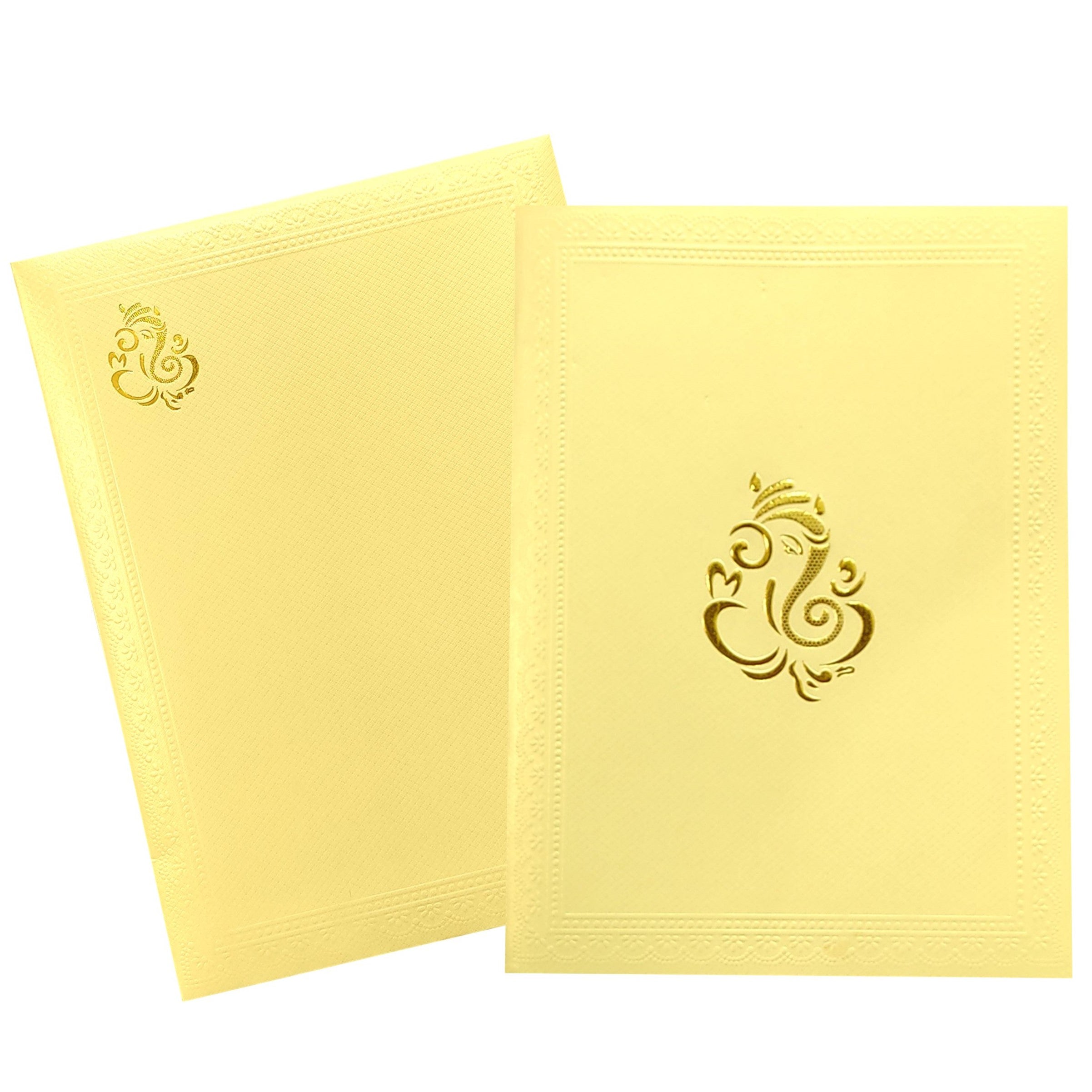 Cream Shading With Gold Ganesha Wedding Card- KNK1672