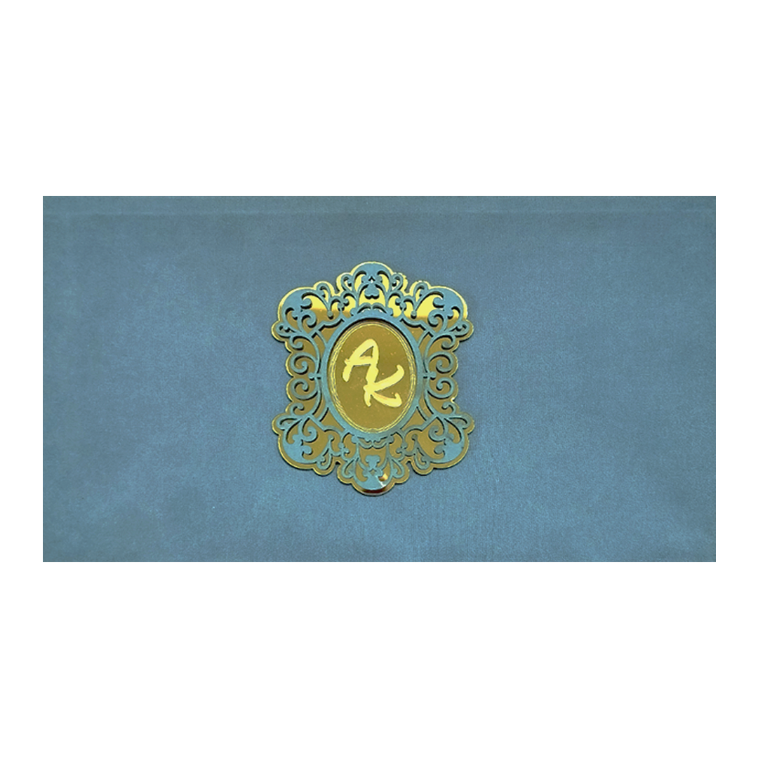 Blue Grey Fabric Sweet Box Invitation-KRC30820