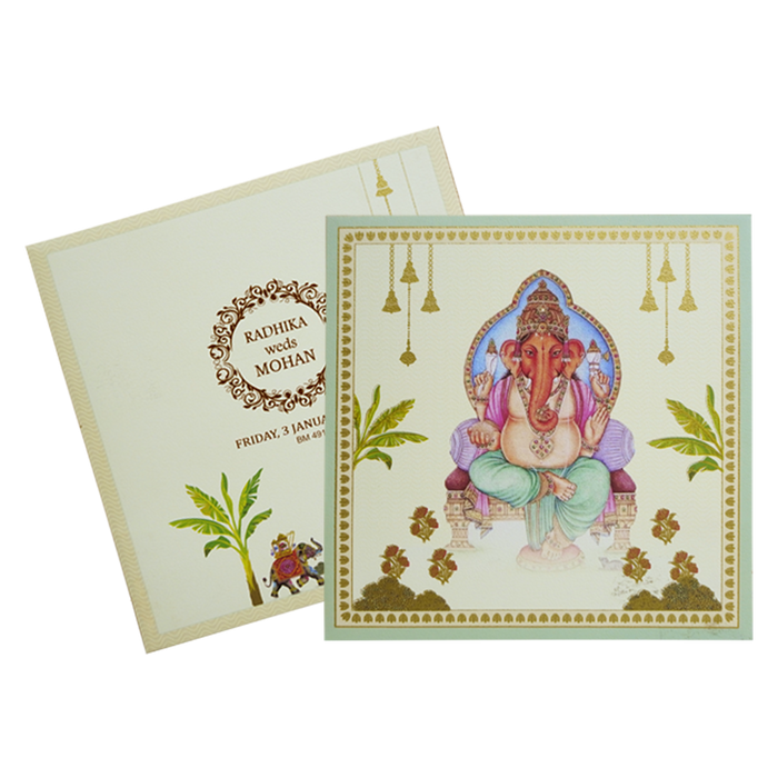 Cream Ganesha Wedding Card Design-King of Cards