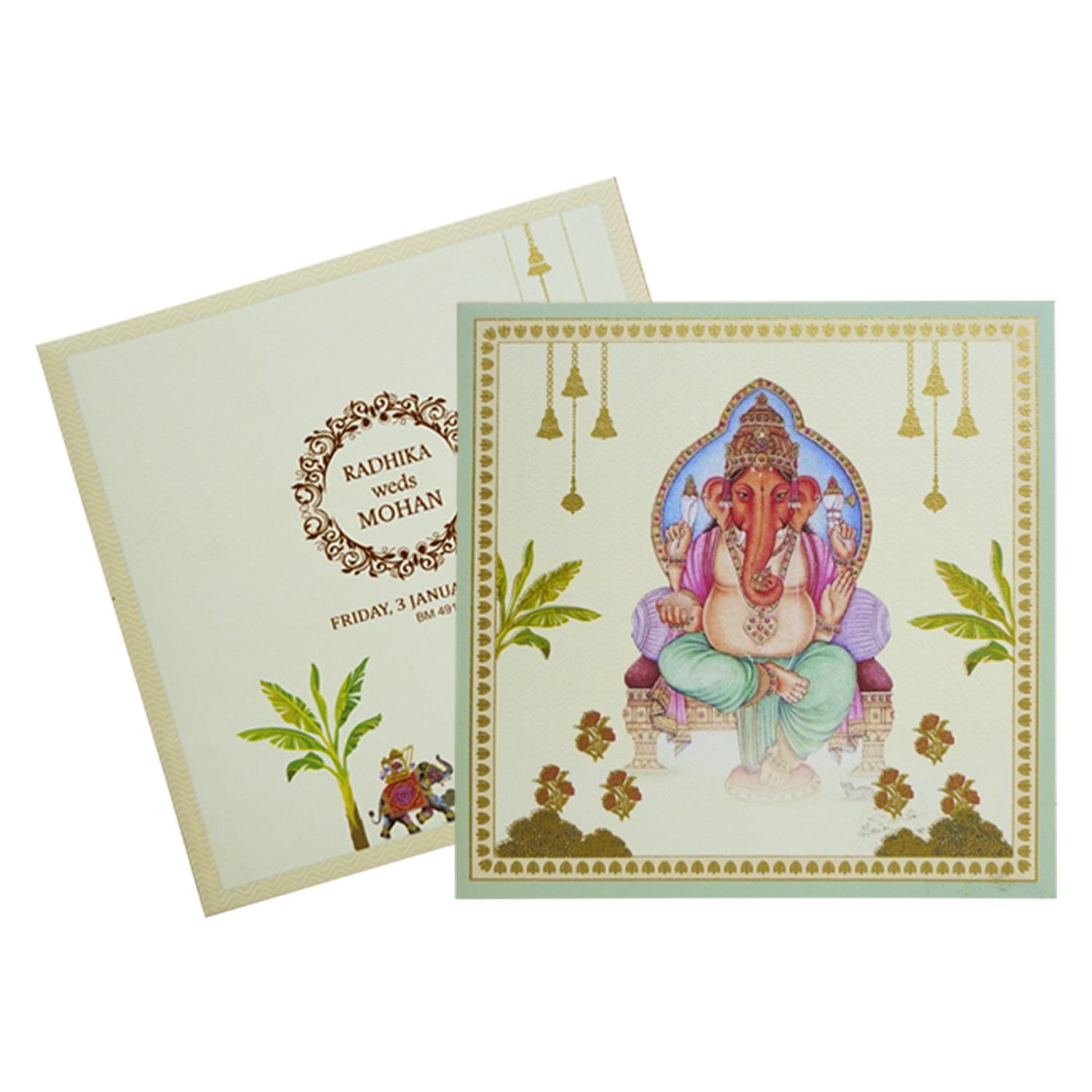 Cream Ganesha Wedding Card Design-KBM04910