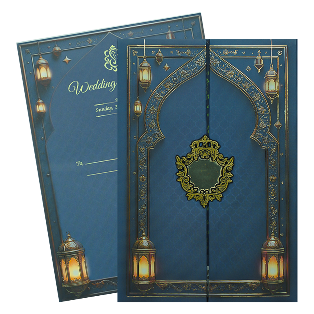 Navy Blue Palace Padded Wedding Card-KJTS3678