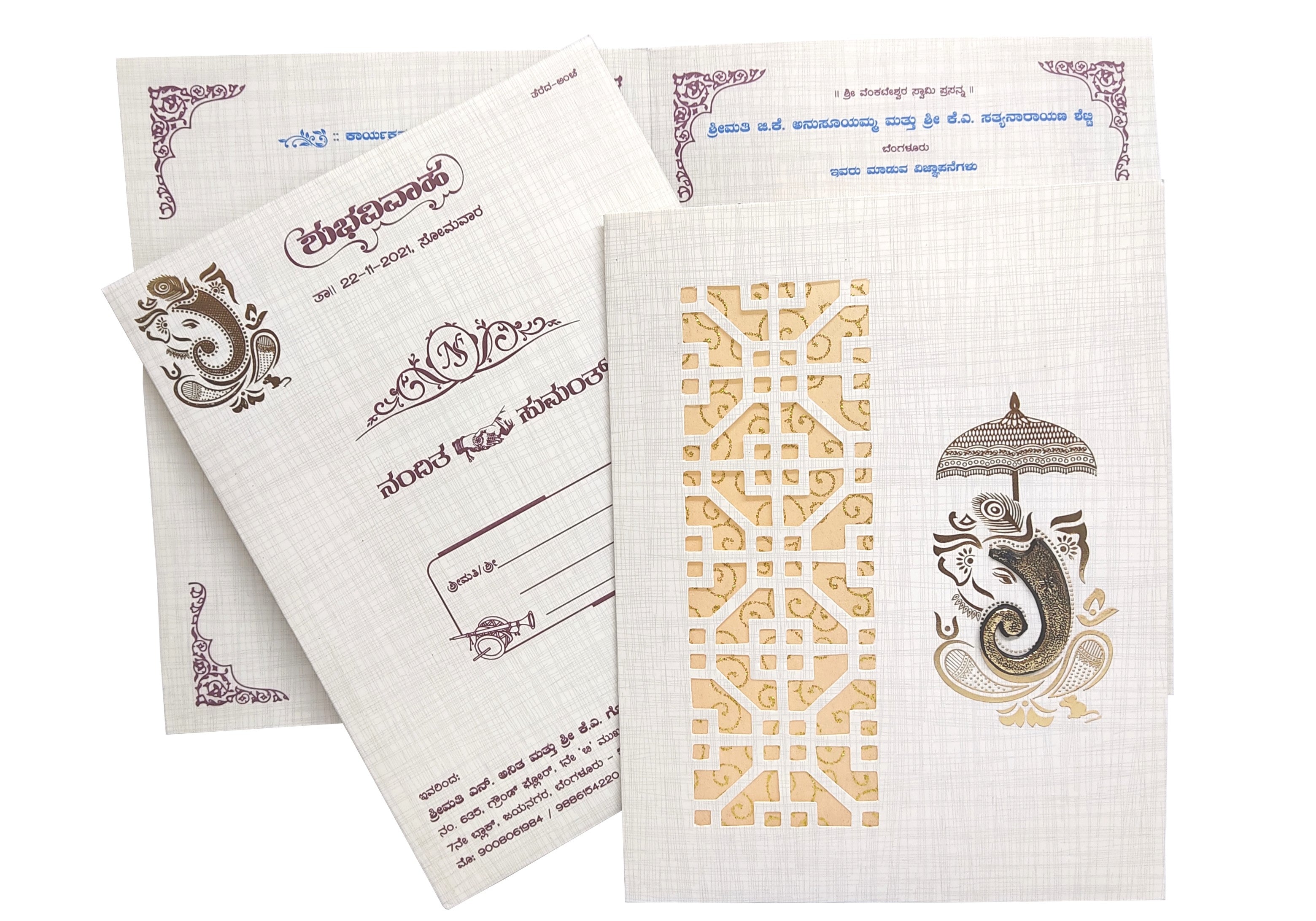 Our Grey jumbo metallic laser cut cards are designed to be used for any Indian occasions. This invite features a laser cut window pane design on the main card with gold woolly and shiny gold design.