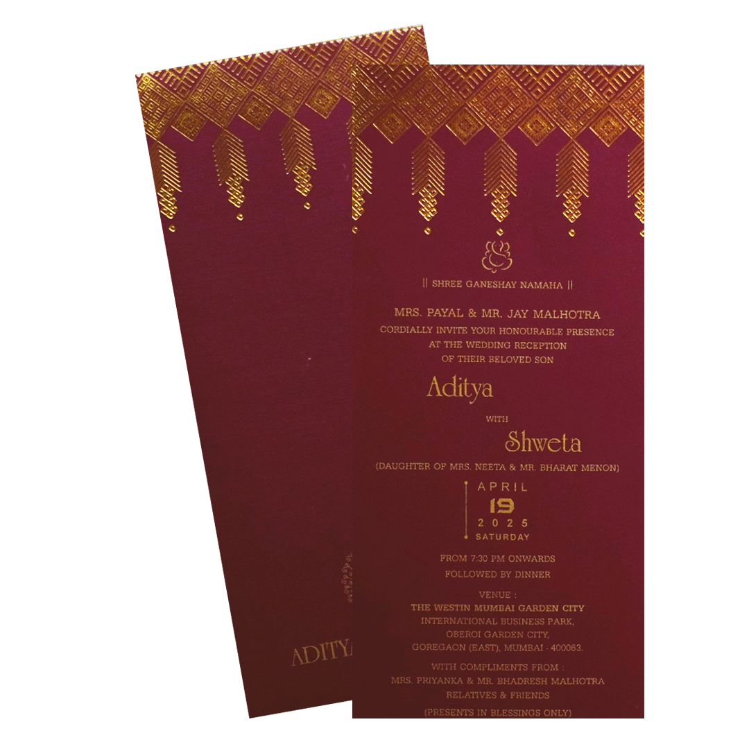 Make your event special with our exclusive Dark Raspberry Gold Foiled Invitation. Shop now! ?WhatsApp Support ?Express Delivery.