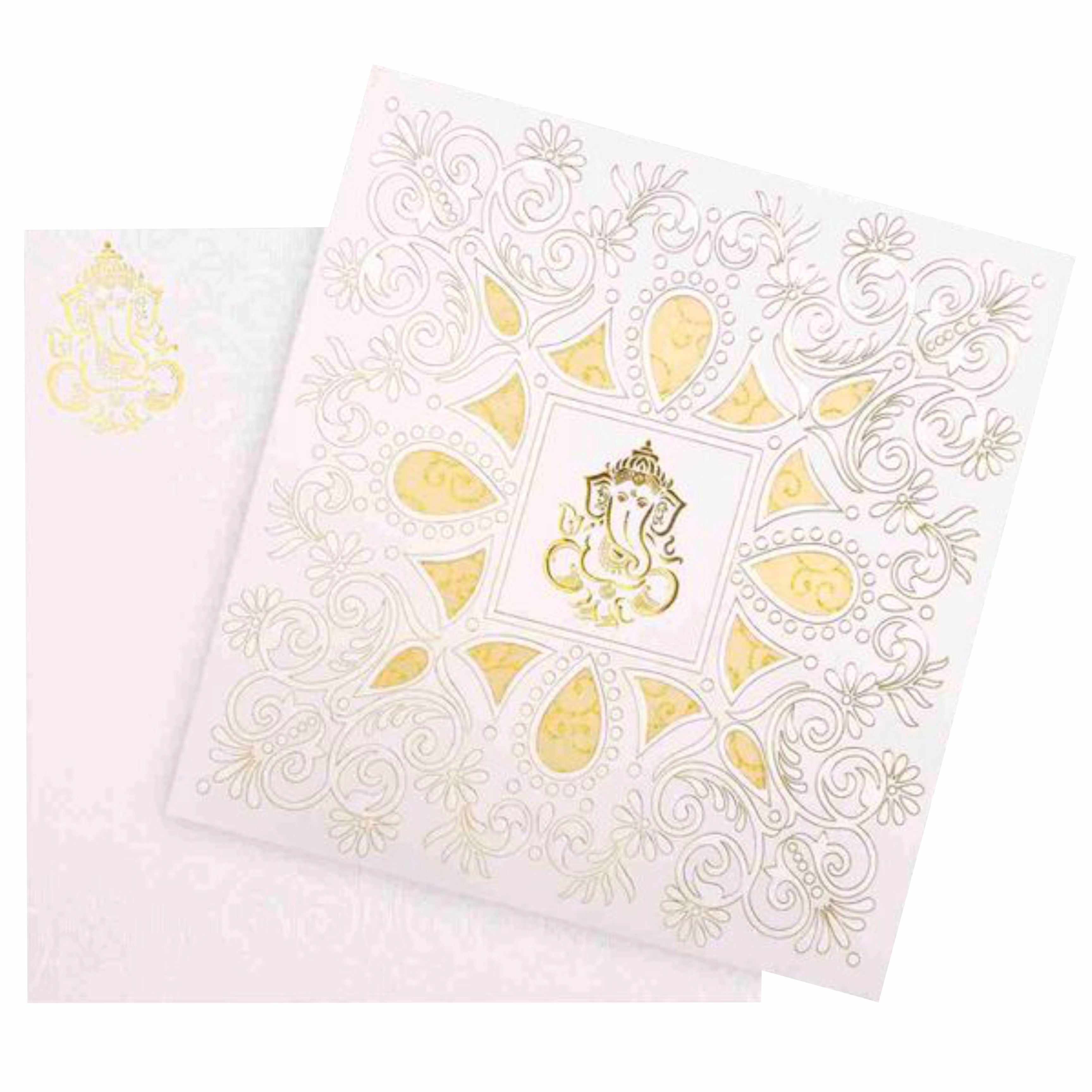 Enchanting White Colour With Ganesha Wedding Card - KNK30581