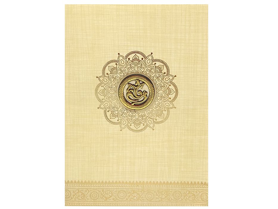 Sandal Metallic Designer Invitation Card With Gold Foiling Print-KNCM26SF-King of Cards