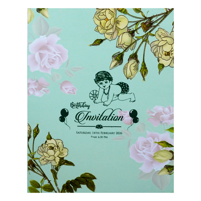 Green Abstract Floret In Jumbo Size With Pink Flowers-King of Cards