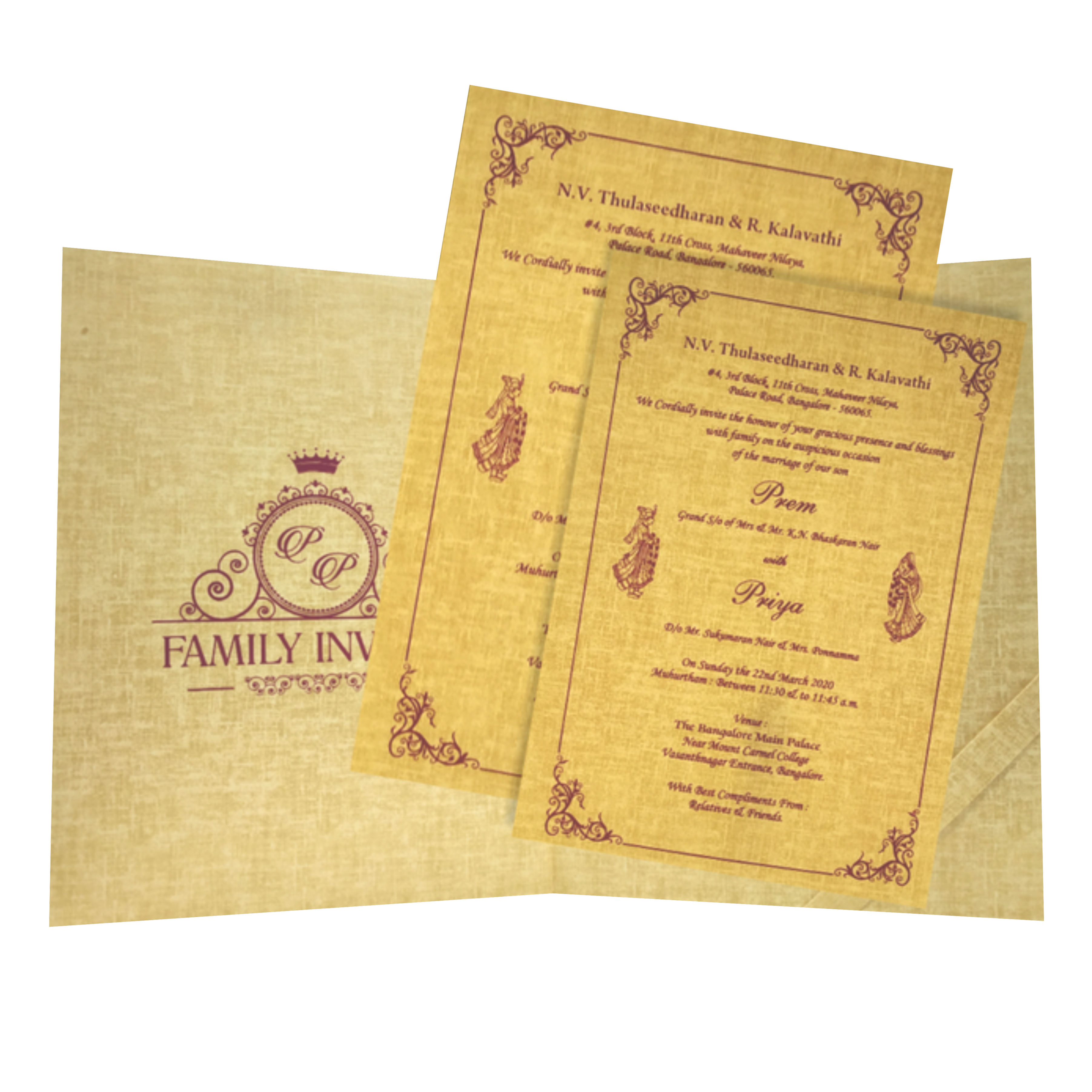 Brown Gold Premium Padded Stiff Board Invitation Card-KNPS9501N