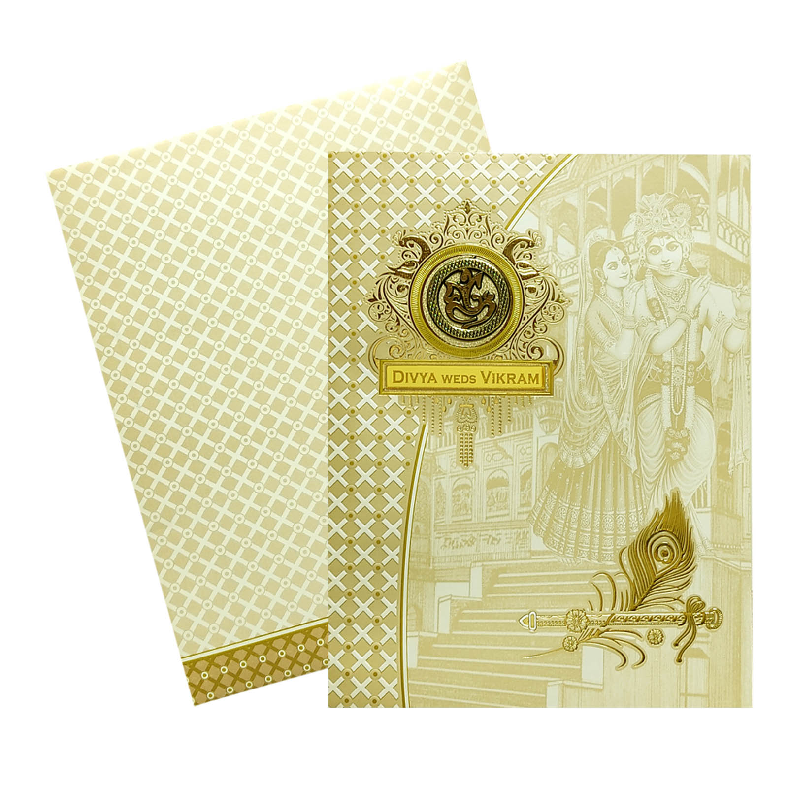 White Radhe Krishna Invitation Card-KNJS2068