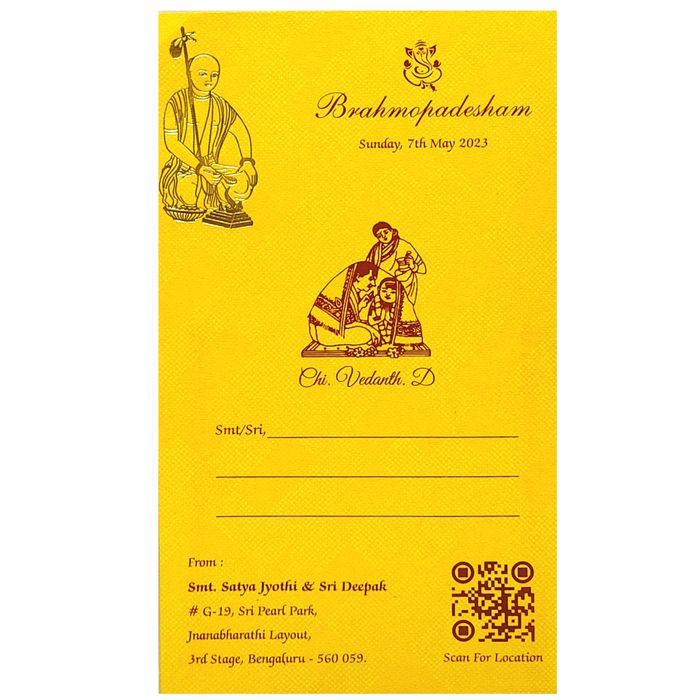 Yellow Threading Ceremony Invitation Card-King of Cards