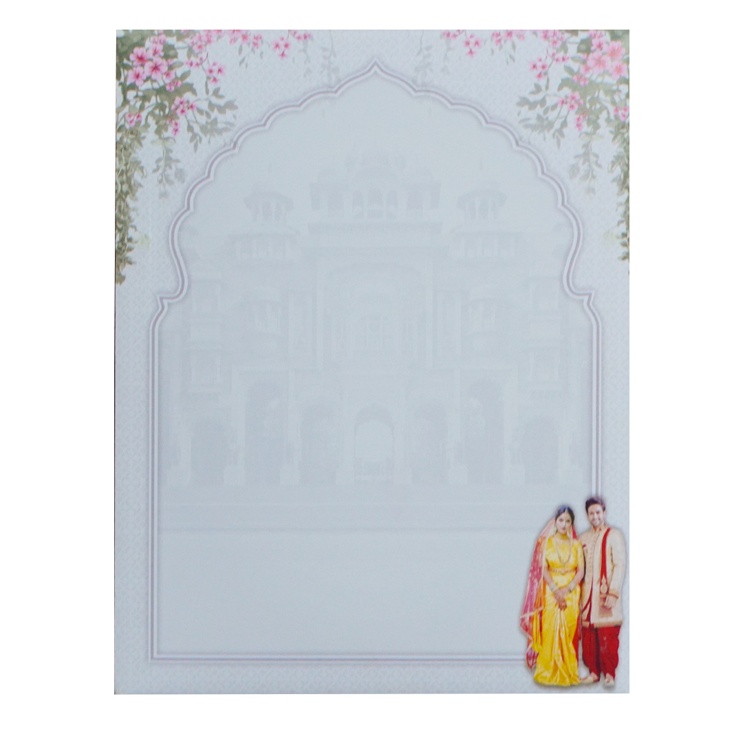 White Palace Couple Lotus Wedding Card-KNKJ1151