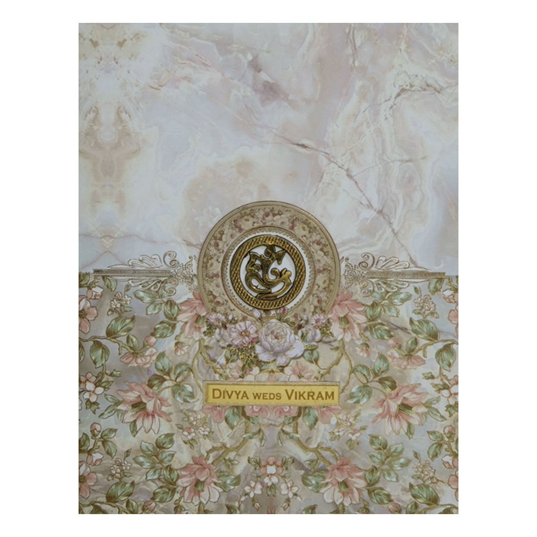 Cream Floral Indian Wedding Card-KNKJ1121