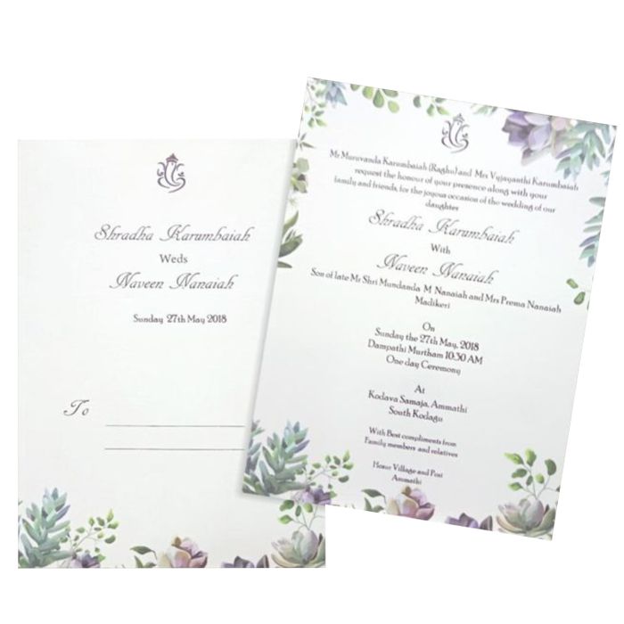 White floral theme single sheet wedding card-King of Cards