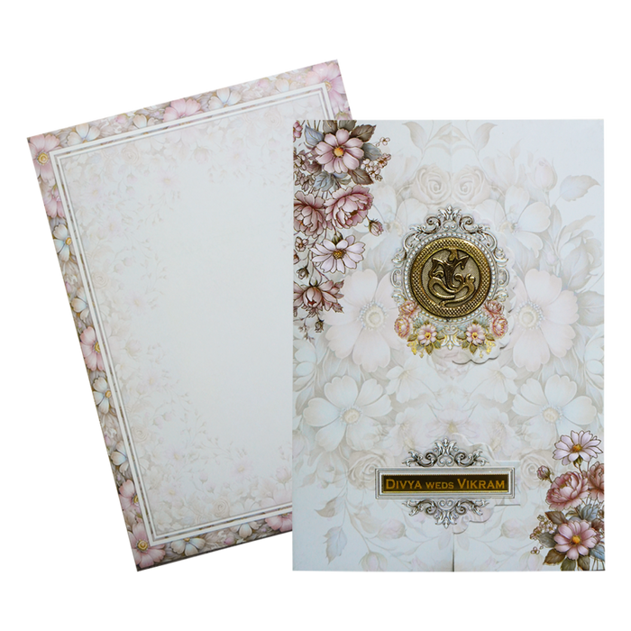 Grey Floral Door-Style Opening Wedding Card-King of Cards