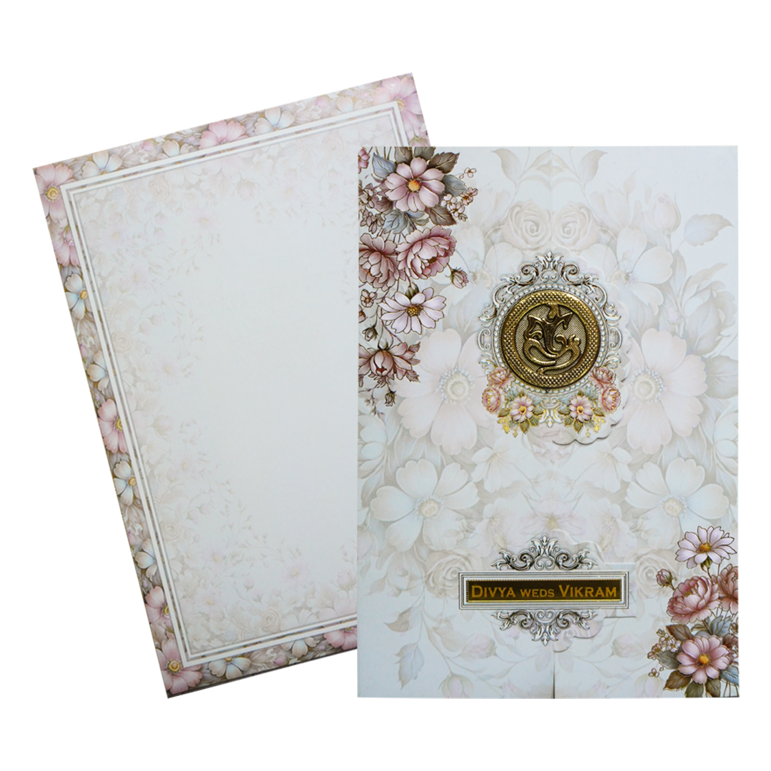 Grey Floral Door-Style Opening Wedding Card-KNBL1701