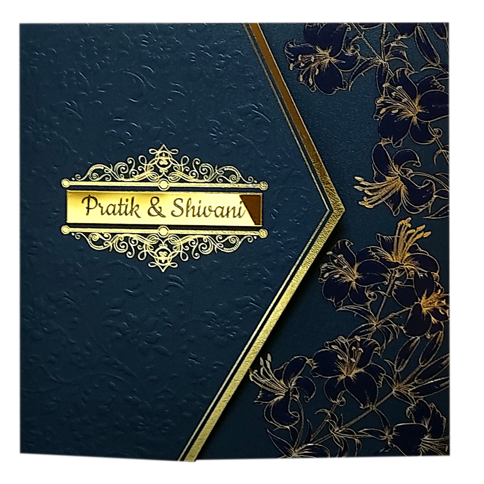 Blue Floral Nameplate Door Invitation Card-KPR05520