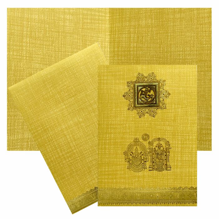 Brown Gold Metallic Invite With Balaji And Padmavathi Print-KNCM22NB-King of Cards
