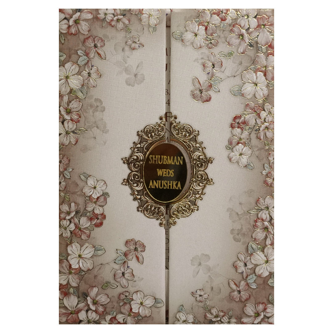 Peach Gold Foiled Wedding Invitation Card-KRB8280