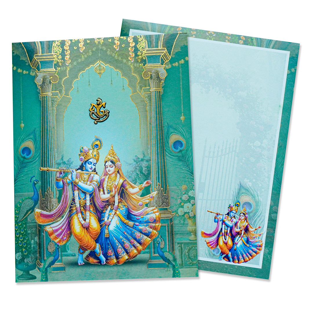 Green Radha Krishna Elegant Wedding Card - KNTY6816