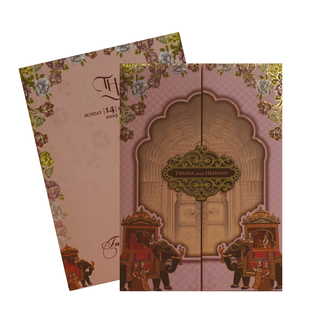 Peachy Pink Padded Wedding Card-KVN07220