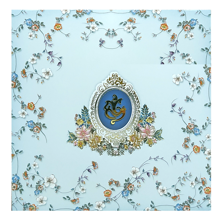 Blue Floral Bride Groom Slide Wedding Card-King of Cards