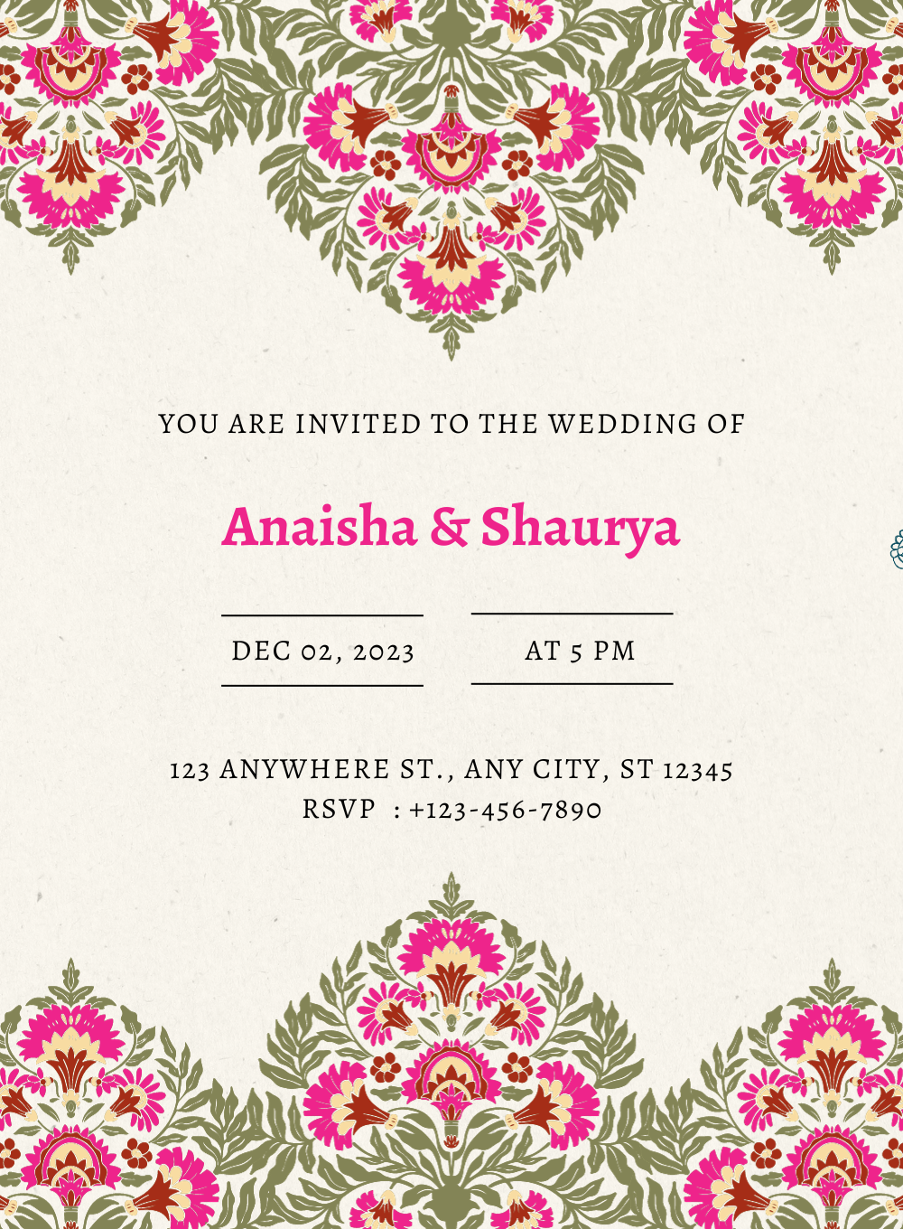 Green and Pink Elegant Floral Wedding Invitation-EINK0046