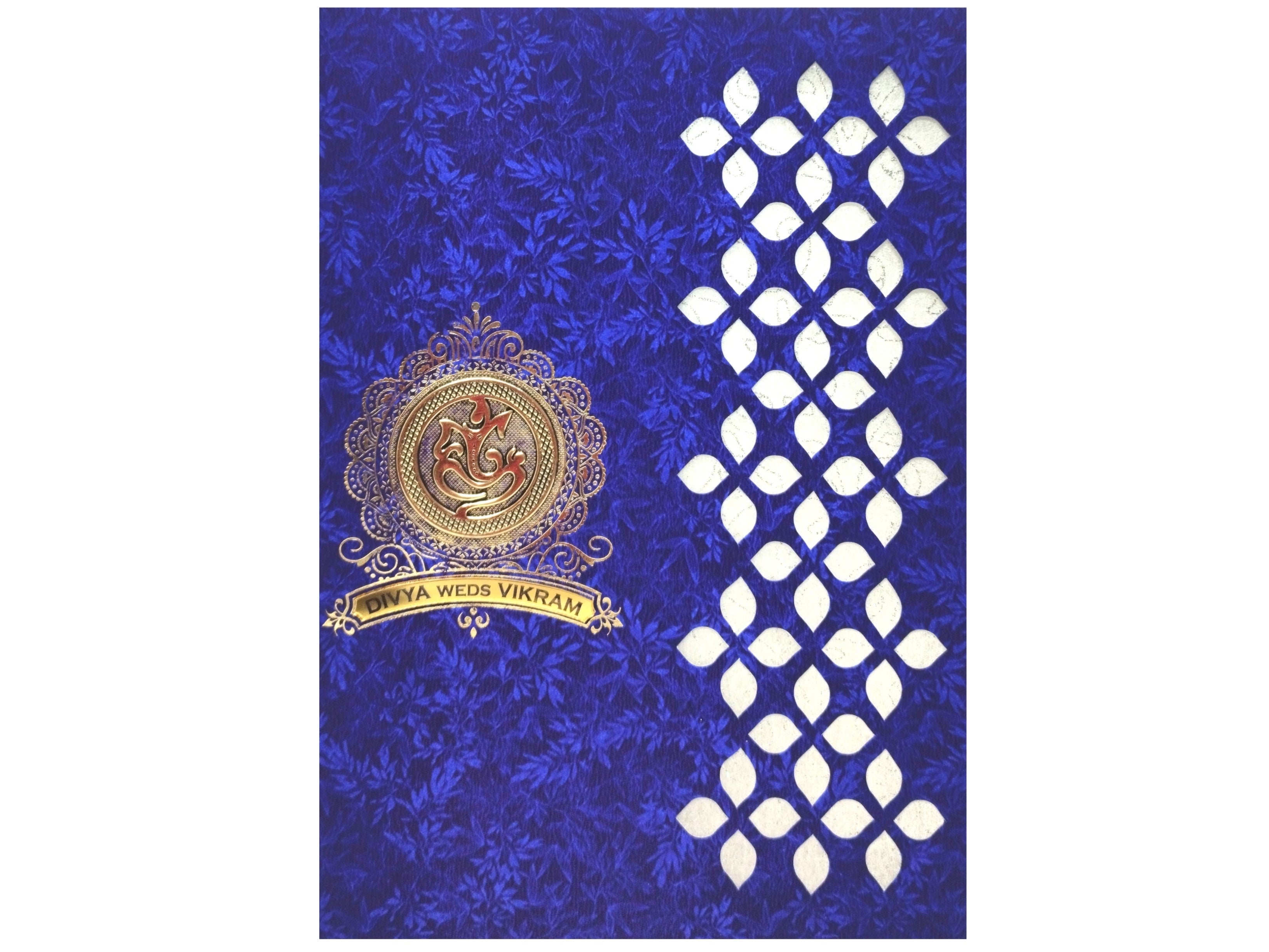 Blue Metallic Die Cut With White Wolly Wedding Card-KNCM33BM