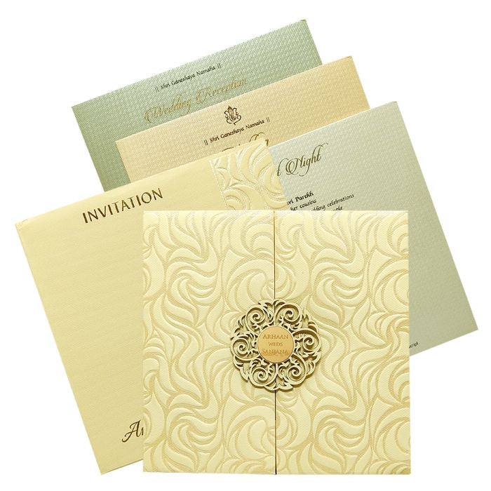 Cream Embossed Padded Invitation Card-King of Cards