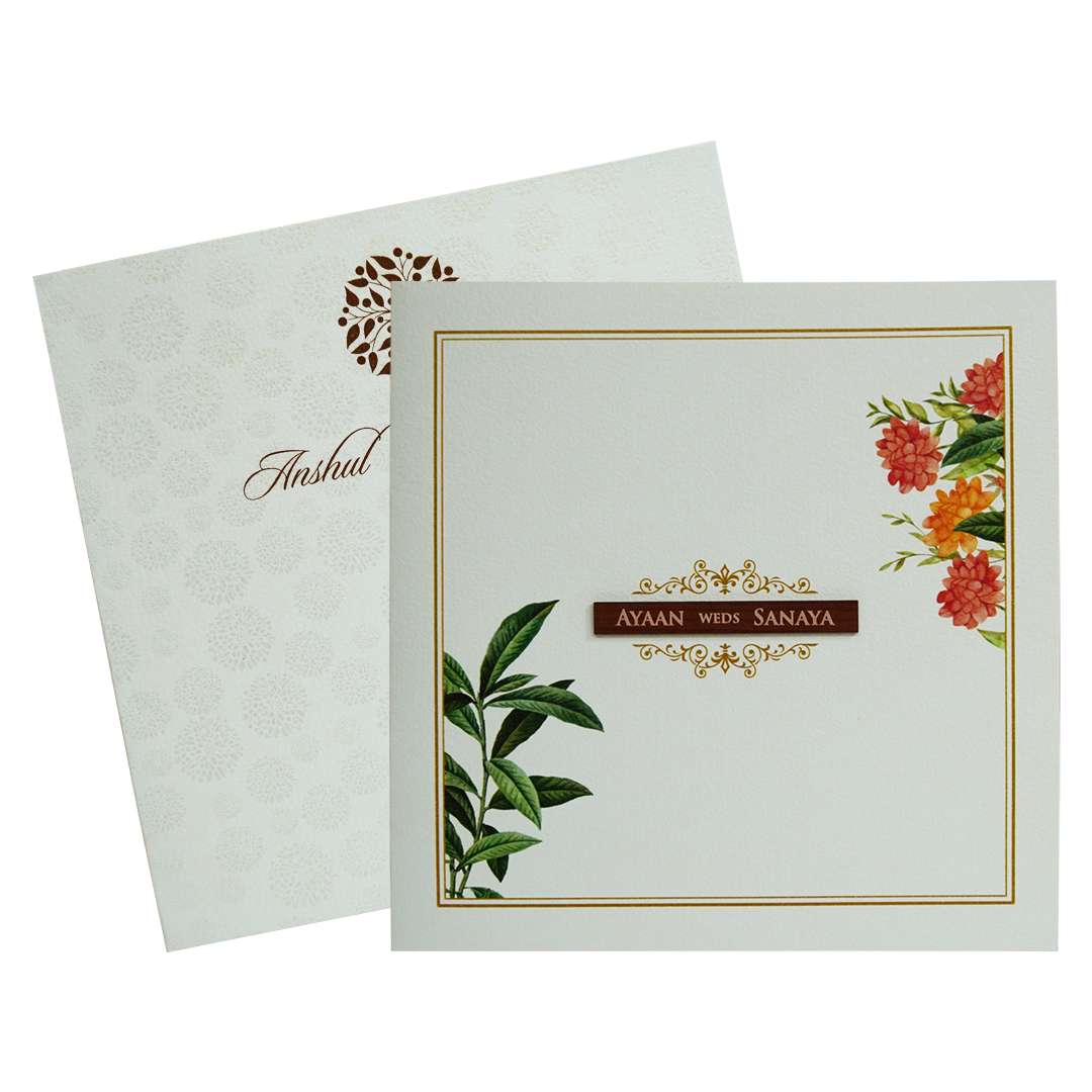 Pure White Floral Wedding Card-KRC30780