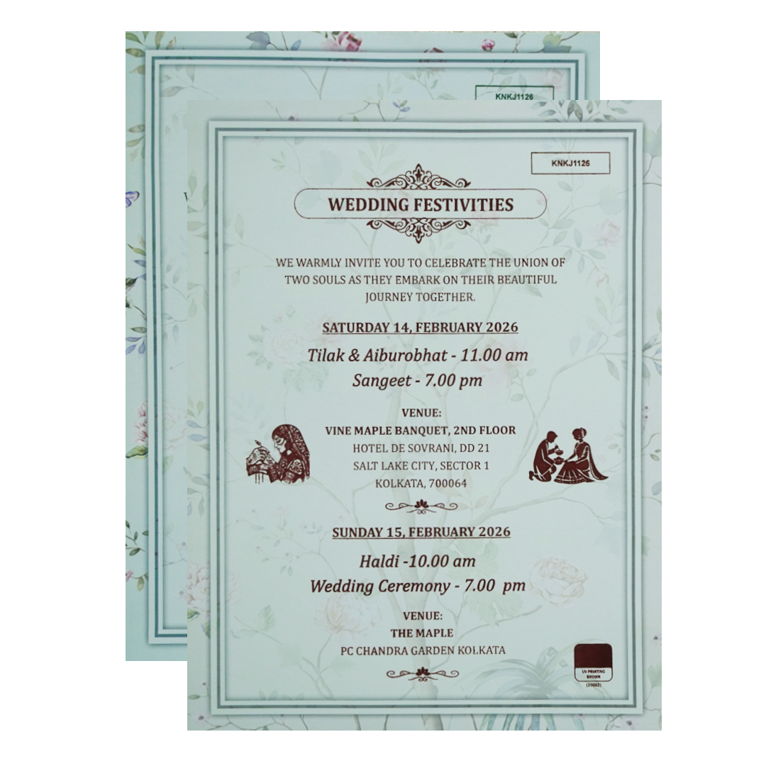 Blue Floral Design Wedding Invitation Card-KNKJ1126