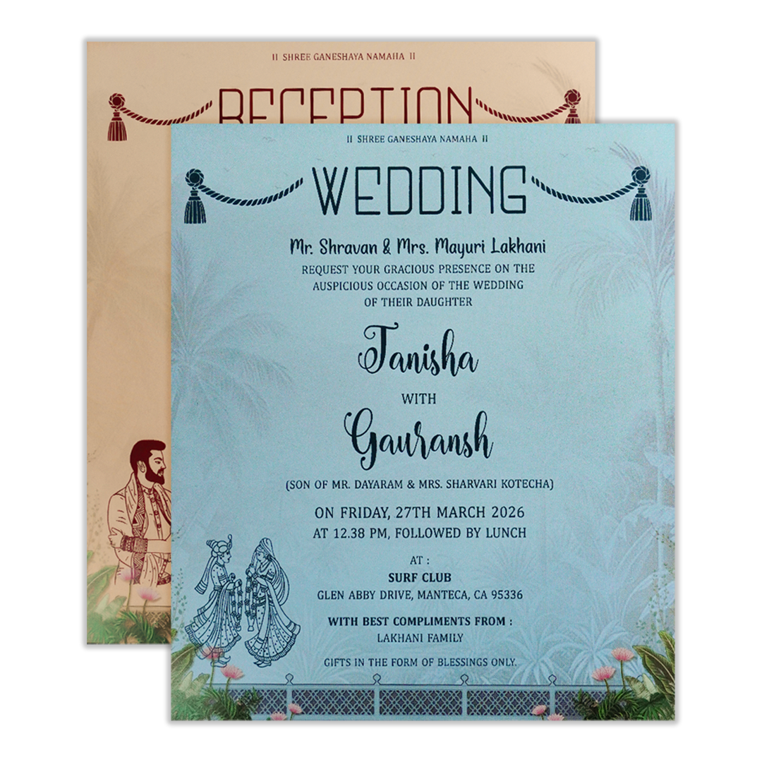 Blue Palms Elephant Wedding Card-KSH73040