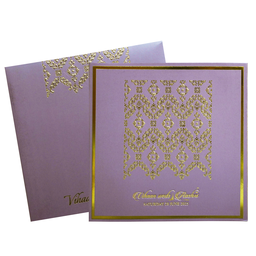 Lavender Gold Floral Padded Wedding Card-KRC30491
