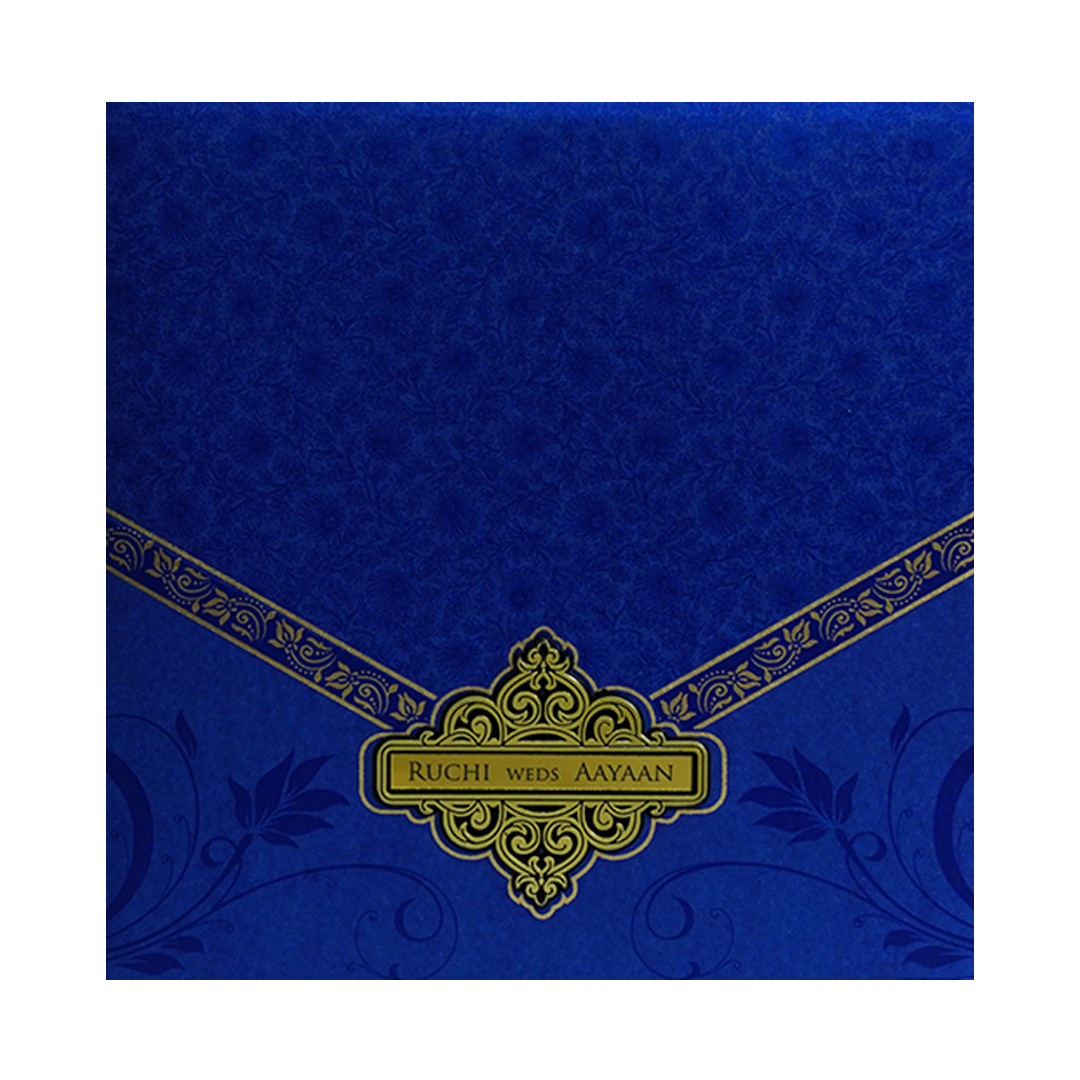 Blue Floral Nameplate Wedding Card-KRC30282