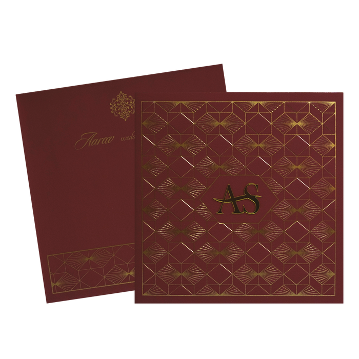 Maroon Pattern Gold Wedding Card-King of Cards