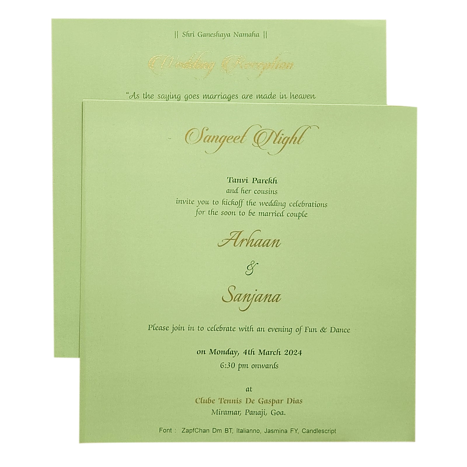 Pastel Green Embossed Invitation Card-KRC27422