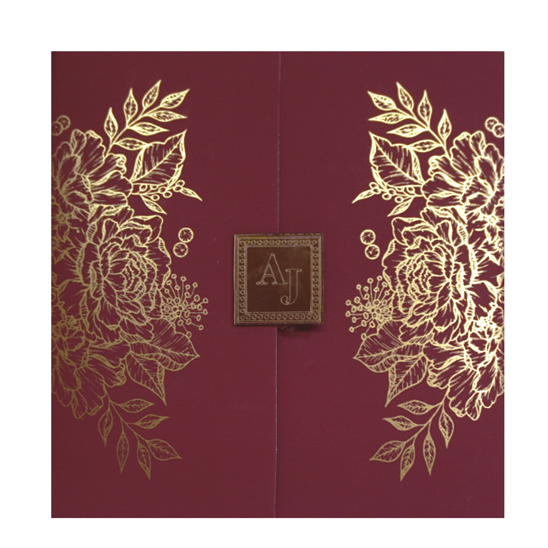 Maroon Floral Door Invitation Card-KRC30412