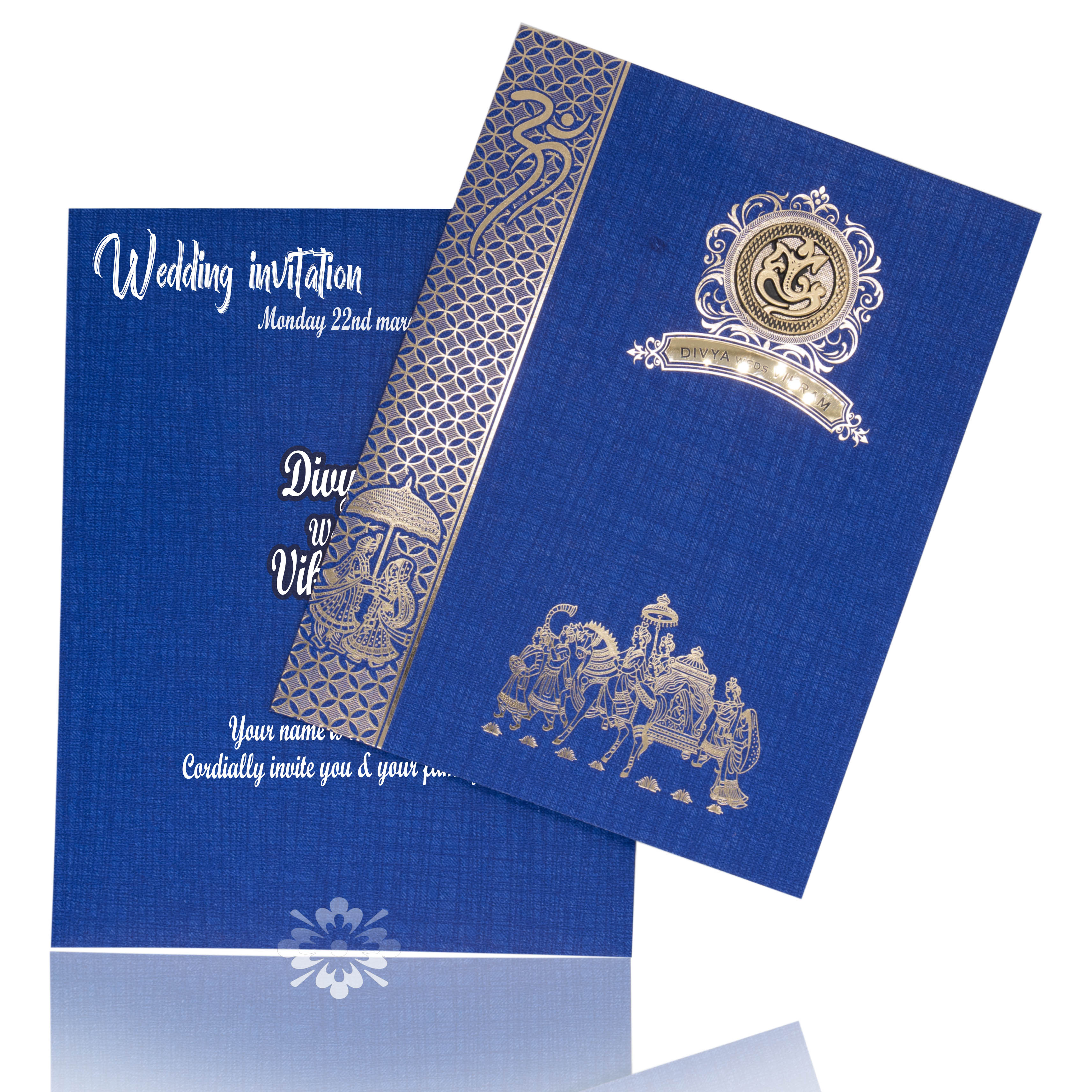 Blue Jumbo Metallic Baraat Print And Varmala Design-KNK50281