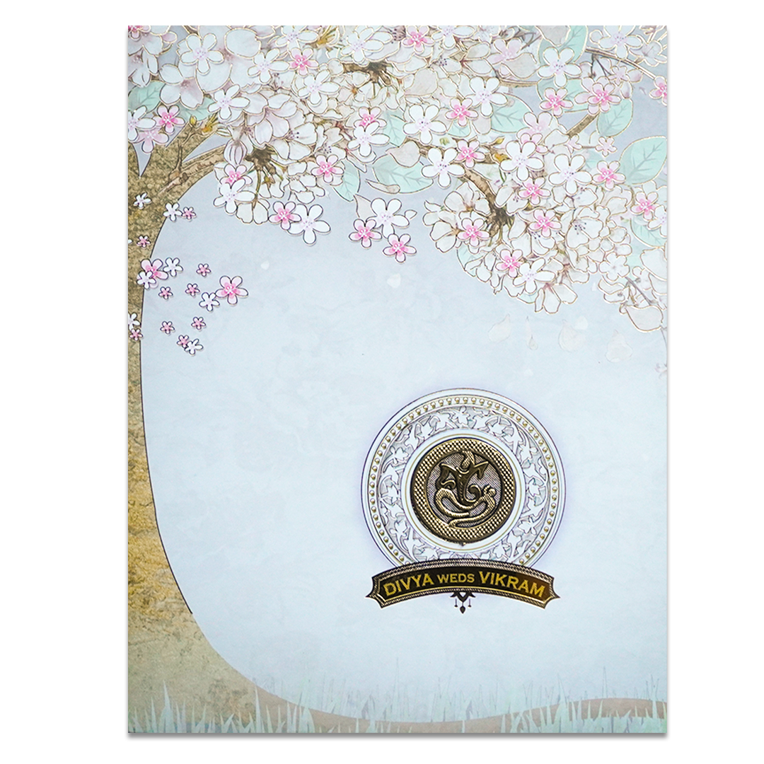 Grey Cherry Blossom Wedding Card-KNKJ1148
