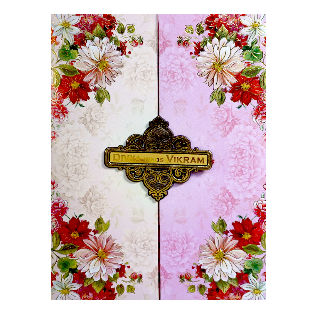 Pink Cream Floral Nameplate Invitation Card-KNKC4063