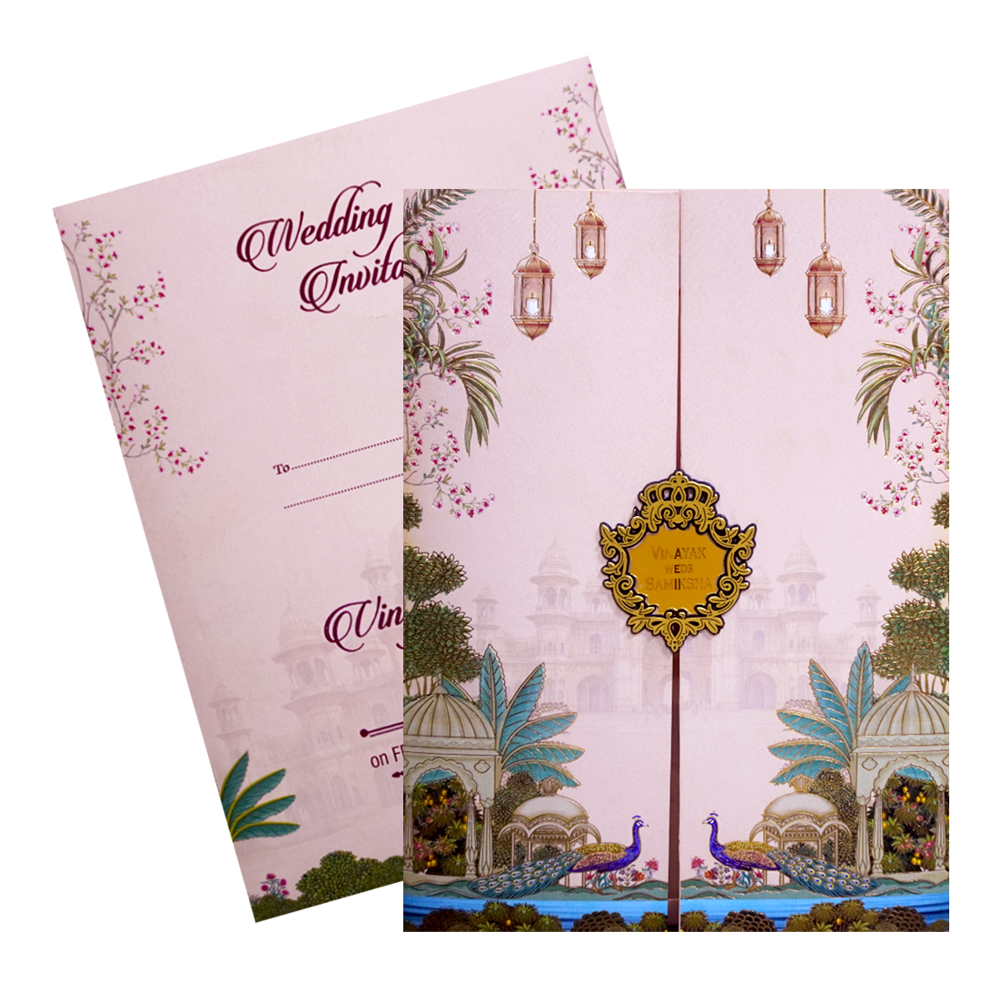 Pink Palace Themed Door - Style Wedding Card-KNKC4079