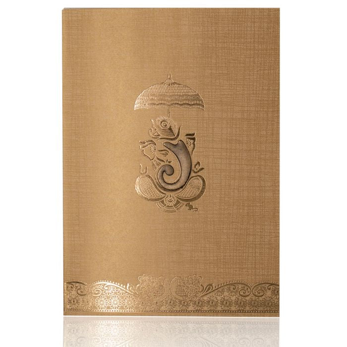 Brown Gold Metallic Invitation Card With A Floral Touch-KNCM25NG-King of Cards