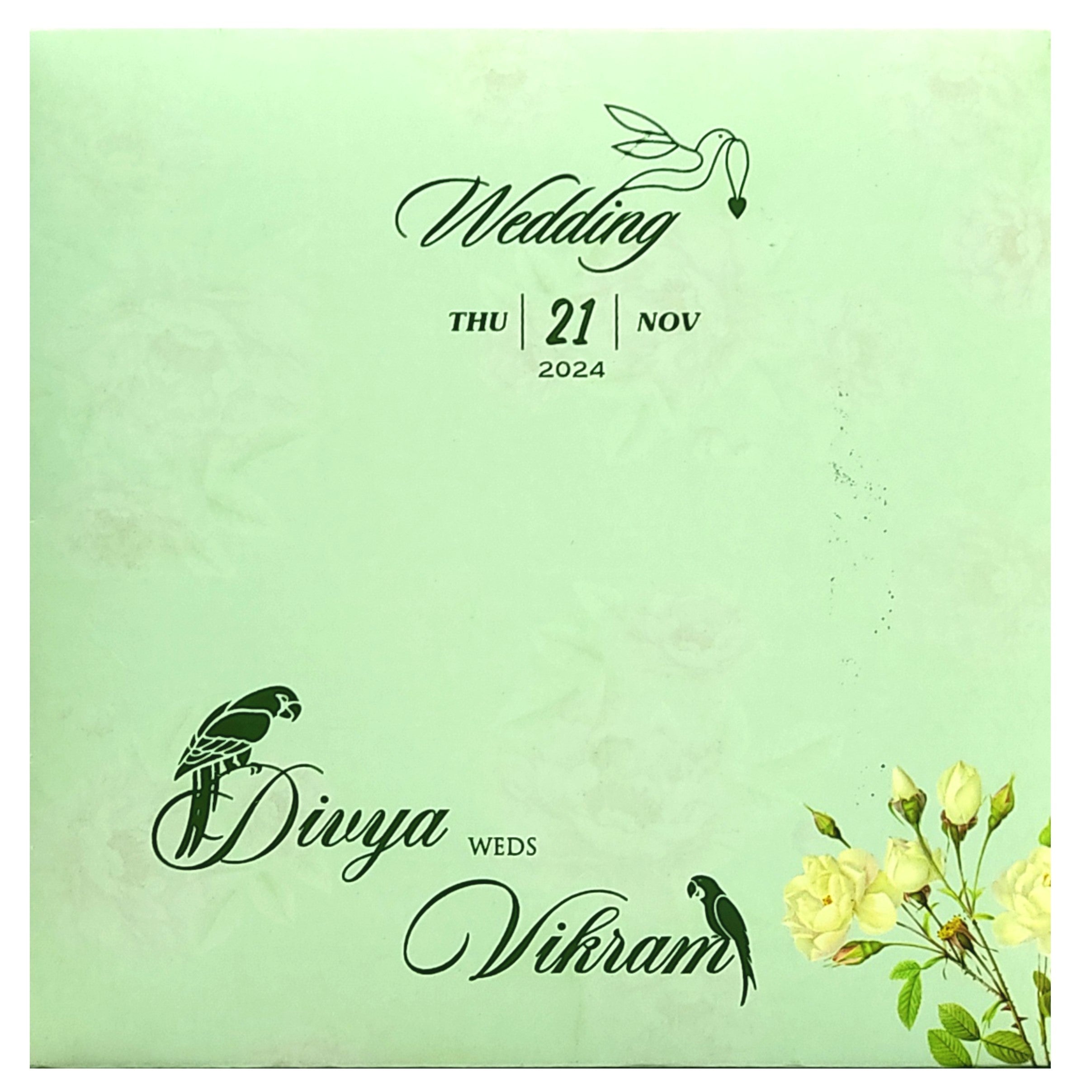Green Floral MDF Invitation Card-KNPL5802