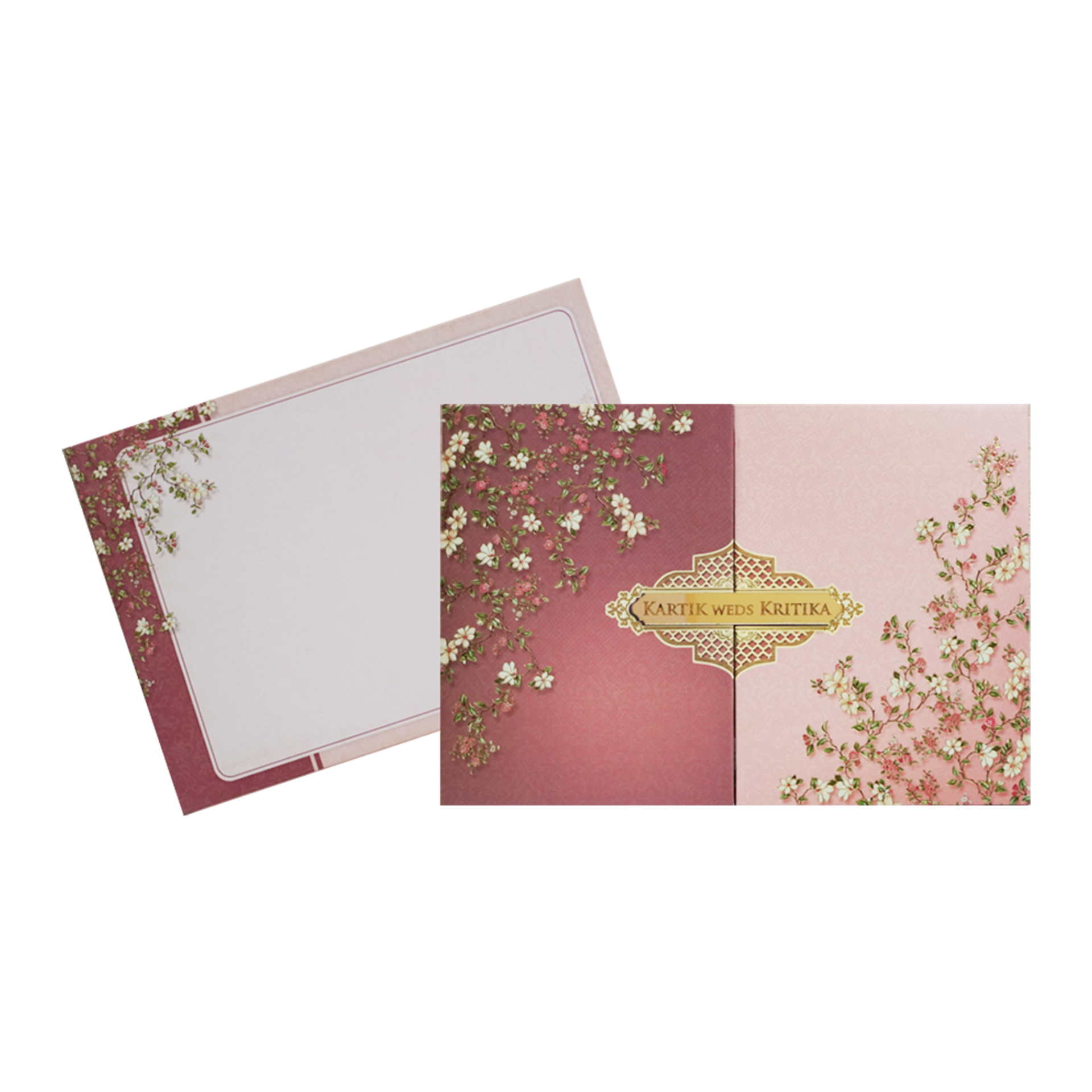Beige Floral Door Padded Invitation Card-KAC05860