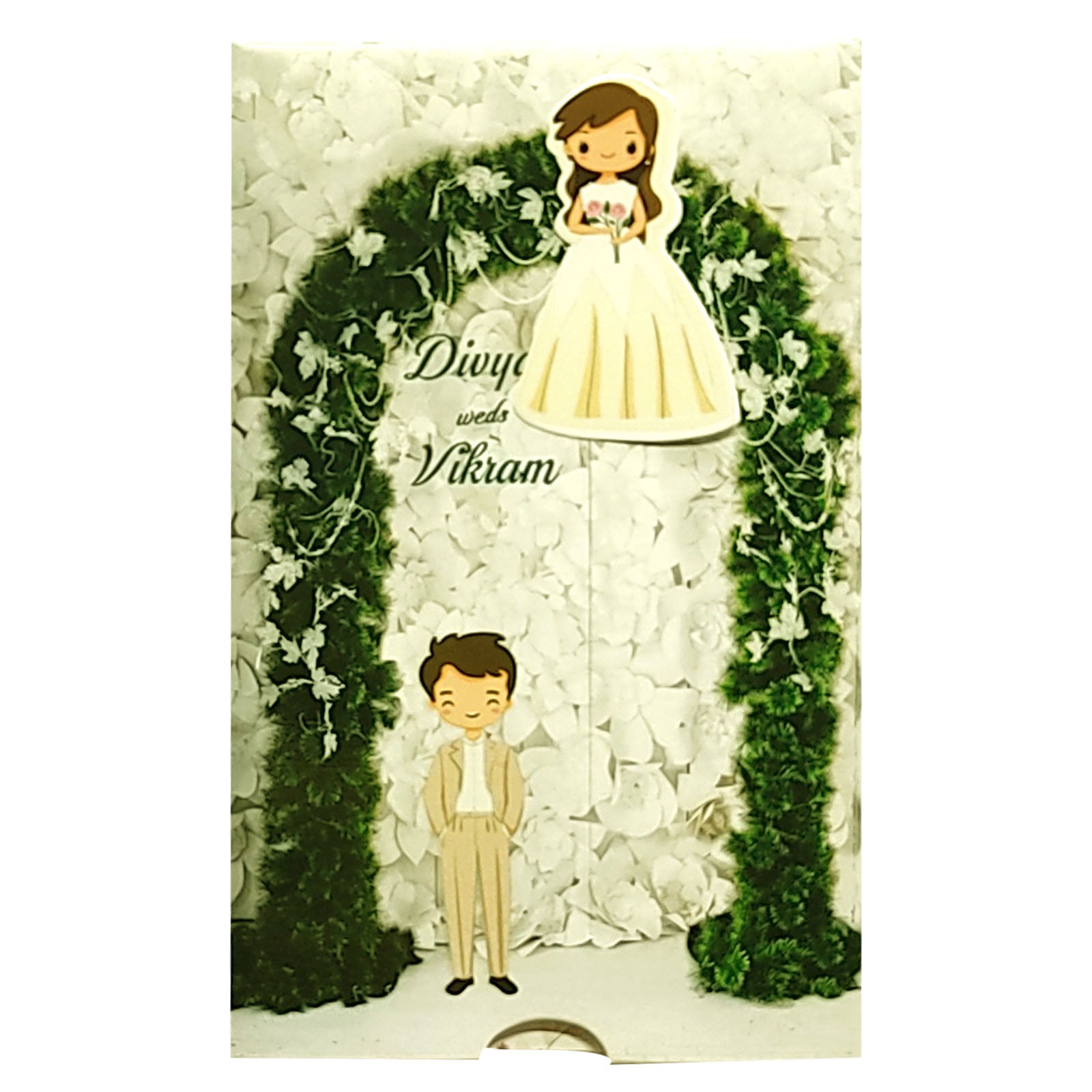 White Couple Sliding Invitation Card-KNKSP748