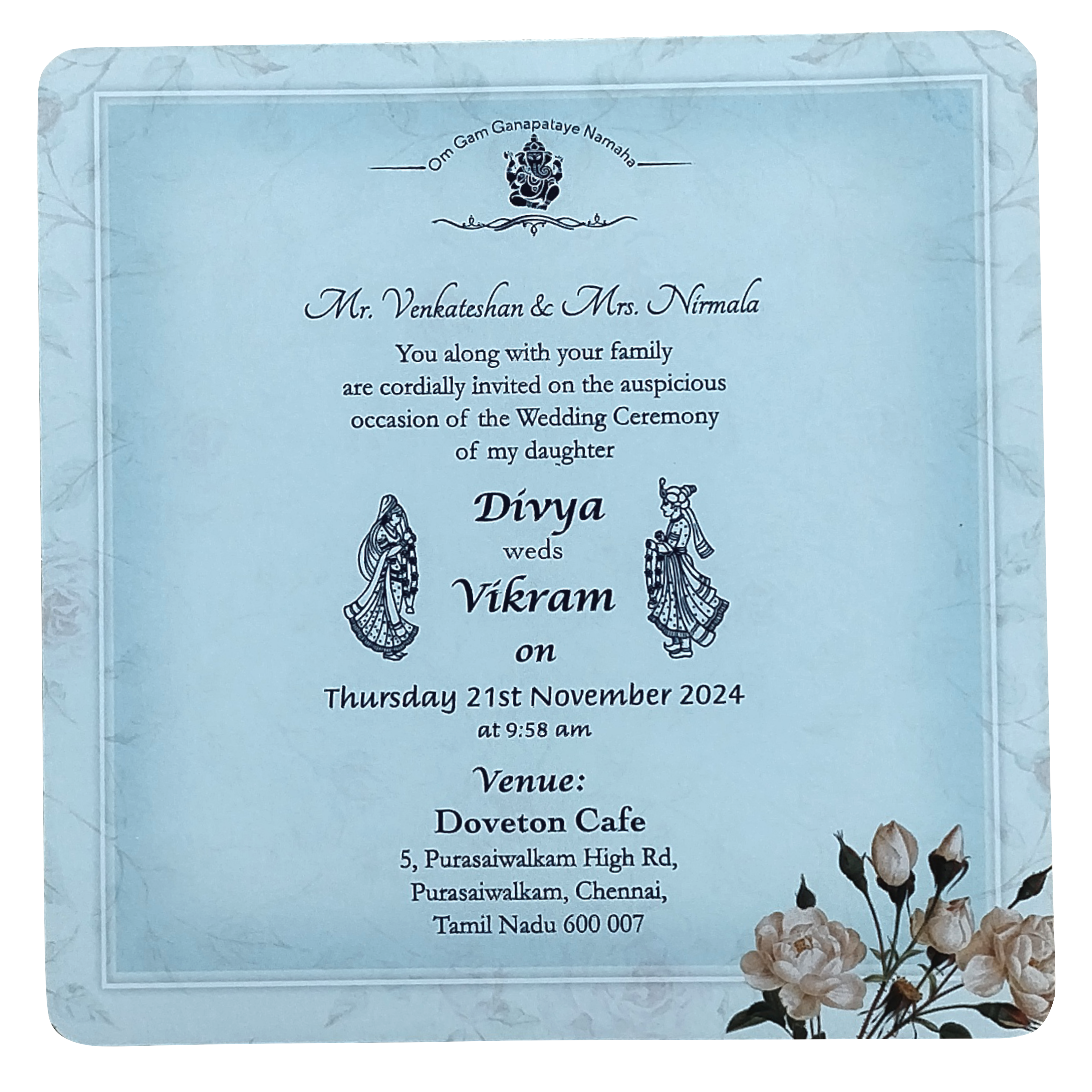 Blue Floral Single Sheet Invitation Card-KNIC7302