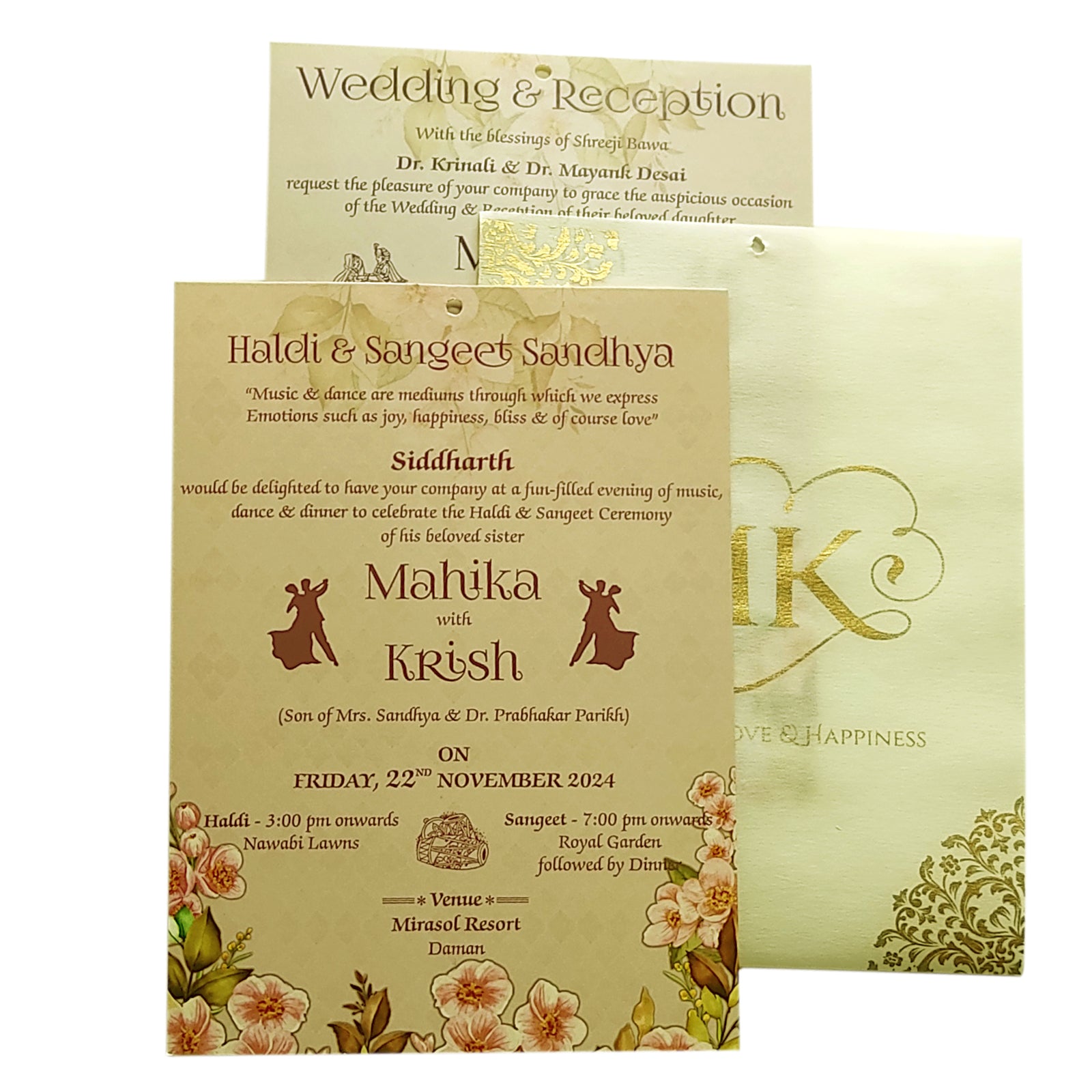 Light Brown MDF Floral Invitation-KVN06360
