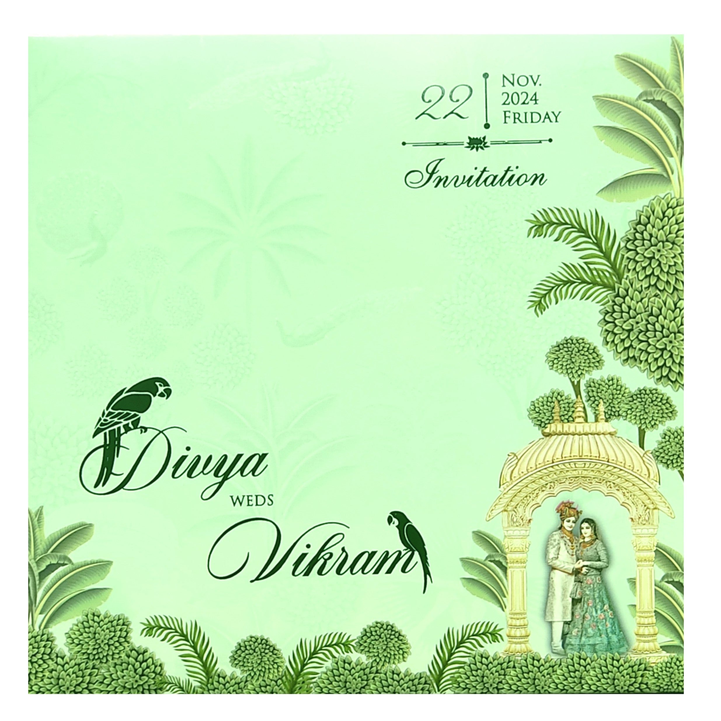 Green Traditional Laser Cut Invitation Card-KNPL5801