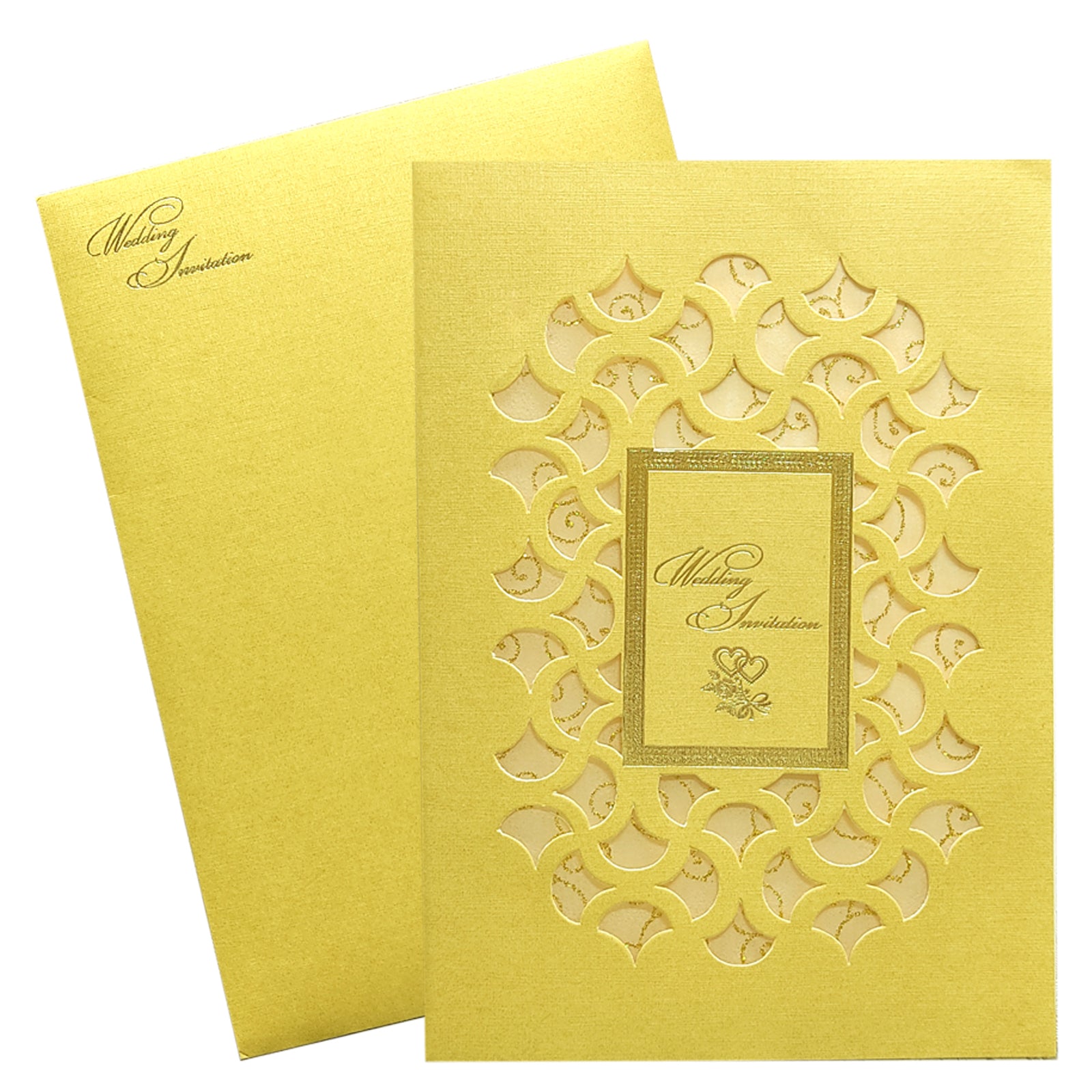Gold Metallic Die Cut Invitation Card With White Wolly-KNCW17GI